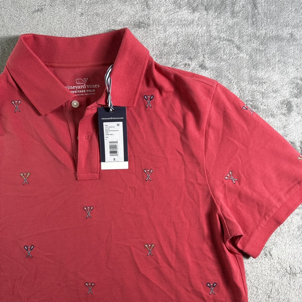 Vineyard Vines Polo Shirt Medium Crab shell  Lacrosse All Over Print Small NWT